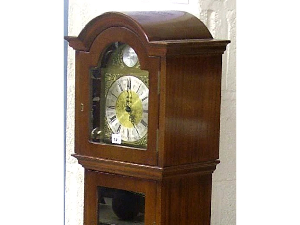 Appraisal: Contemporary German quarter chiming grandmother clock the brass arched dial