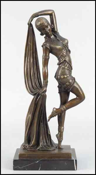 Appraisal: ART DECO STYLE BRONZE FEMALE FIGURE Signed ''D H Chiparus''