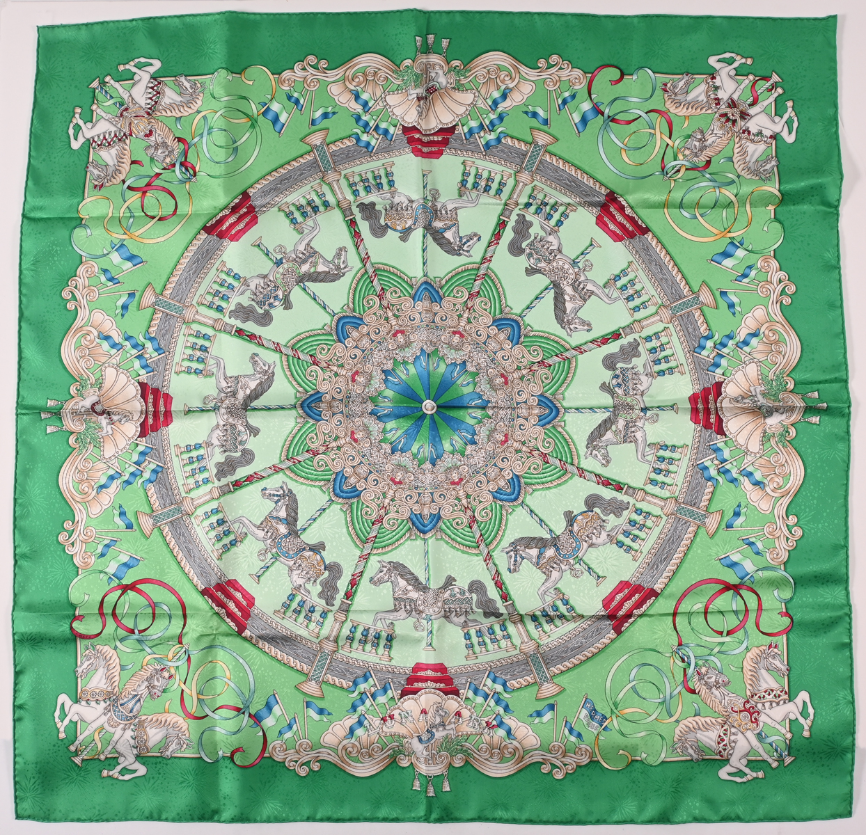 Appraisal: HERMES CAROUSEL SILK SCARF Beautiful colors in this carousel printed