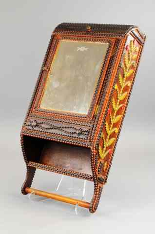 Appraisal: TRAMP ART MIRROR CABINET c highly detailed wall mount cabinet