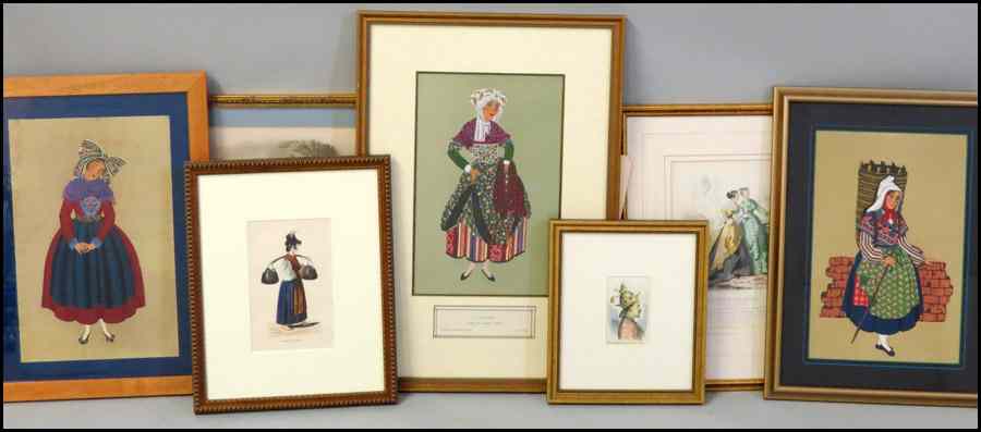 Appraisal: GROUP OF SEVEN ASSORTED FRAMED COSTUME PRINTS Various sizes and