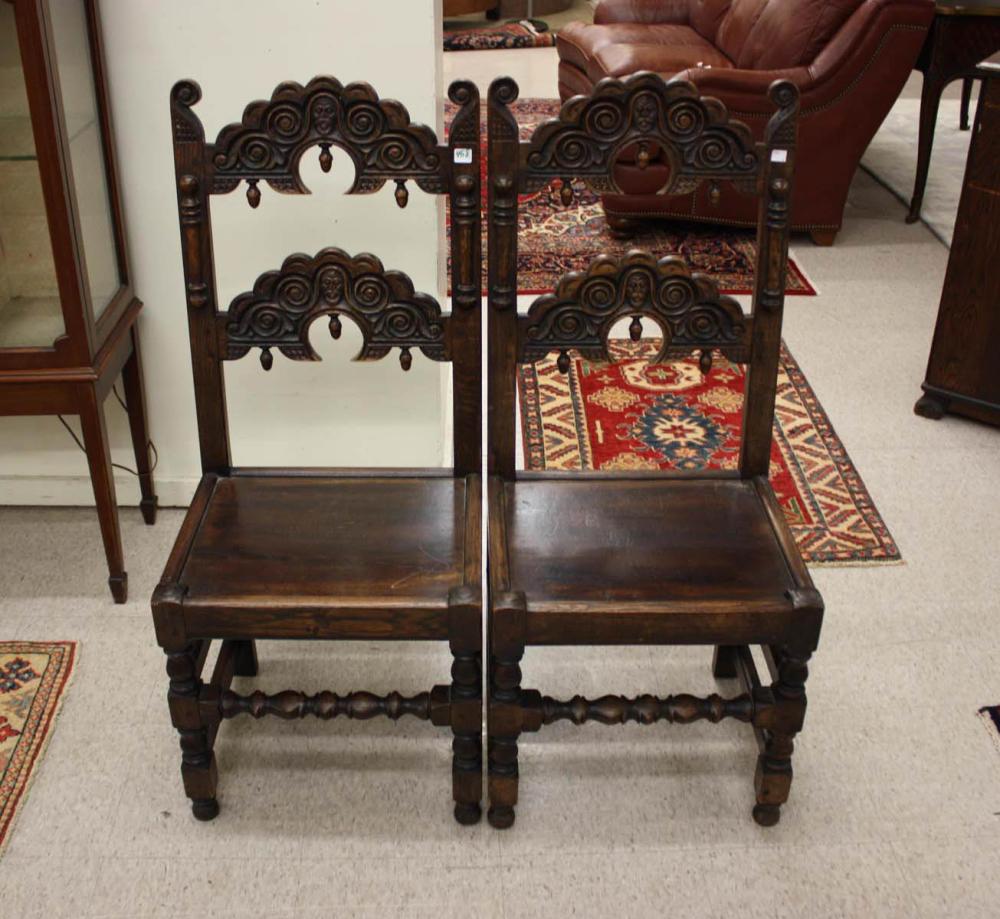 Appraisal: A SET OF FOUR CARVED OAK YORKSHIRE DINING CHAIRS English