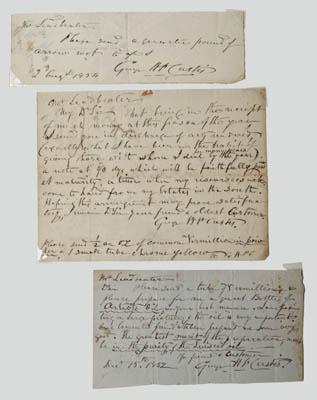 Appraisal: George Washington Custis letters Three orders to Mr John Leadbeater