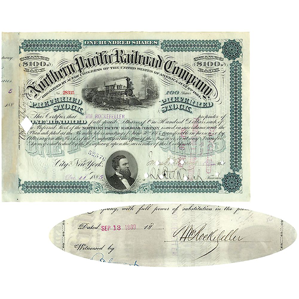 Appraisal: Northern Pacific Railroad Stock Issued To And Signed By William