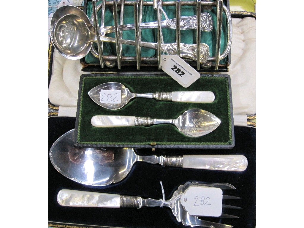 Appraisal: Lot comprising toastrack pair ladles cased pair spoons and a