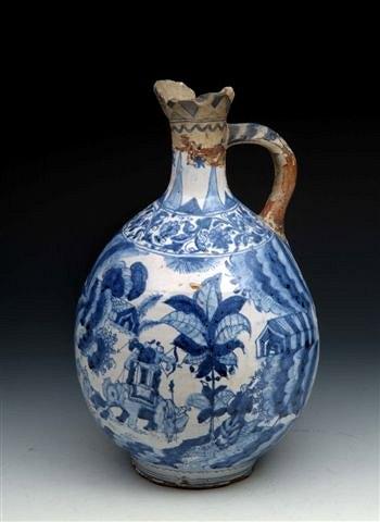 Appraisal: AN TH CENTURY FAIENCE BLUE AND WHITE JUG possibly German