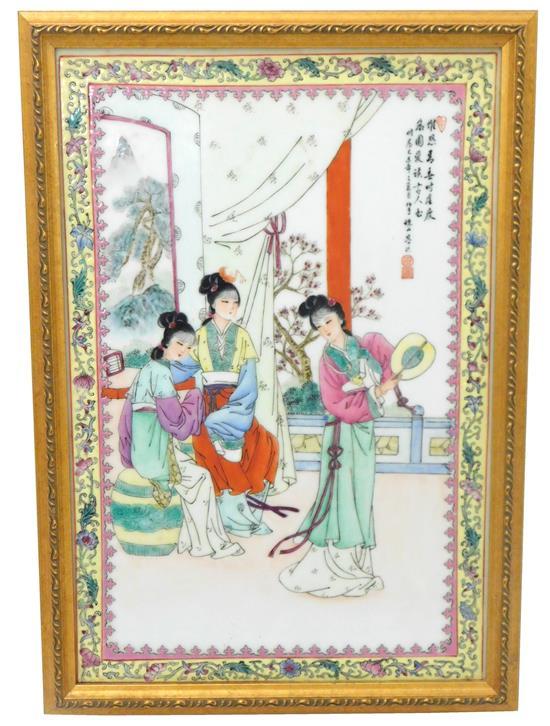 Appraisal: ASIAN Chinese famille rose painting on porcelain th C three