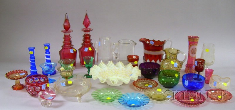 Appraisal: Thirty Pieces of Assorted Victorian Mostly Colored Art Glass Table