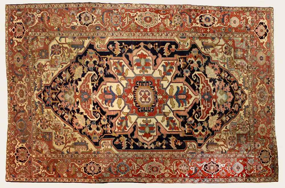 Appraisal: ANTIQUE PERSIAN SERAPI CARPET Central medallion within a navy diamond