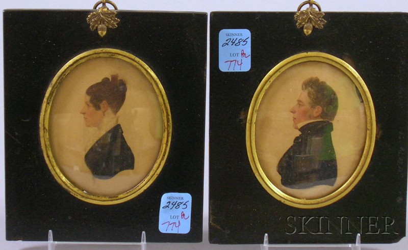 Appraisal: Pair of Profile Portrait Miniatures of a Man and Woman