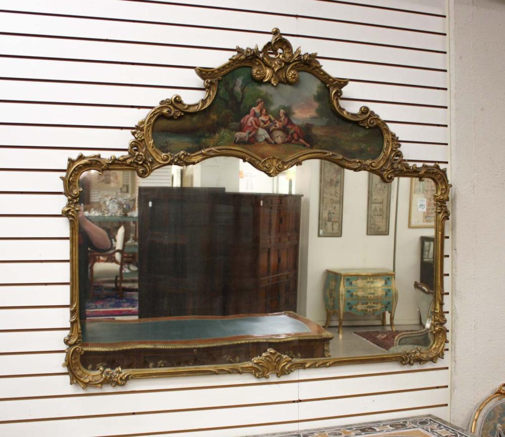 Appraisal: LOUIS XV STYLE GILTWOOD AND GESSO TRUMEAU WALL MIRROR early