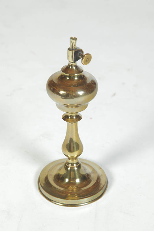 Appraisal: BRASS OIL LAMP Probably American mid th century Baluster stem