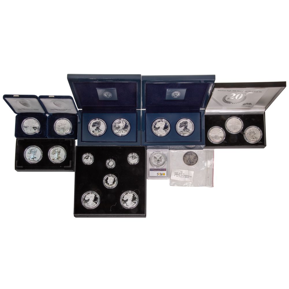 Appraisal: AMERICAN SILVER EAGLE ASSORTMENT items including -coin th anniversary set