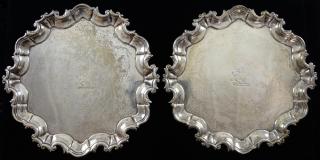 Appraisal: Pair of George III Irish silver card trays with moulded