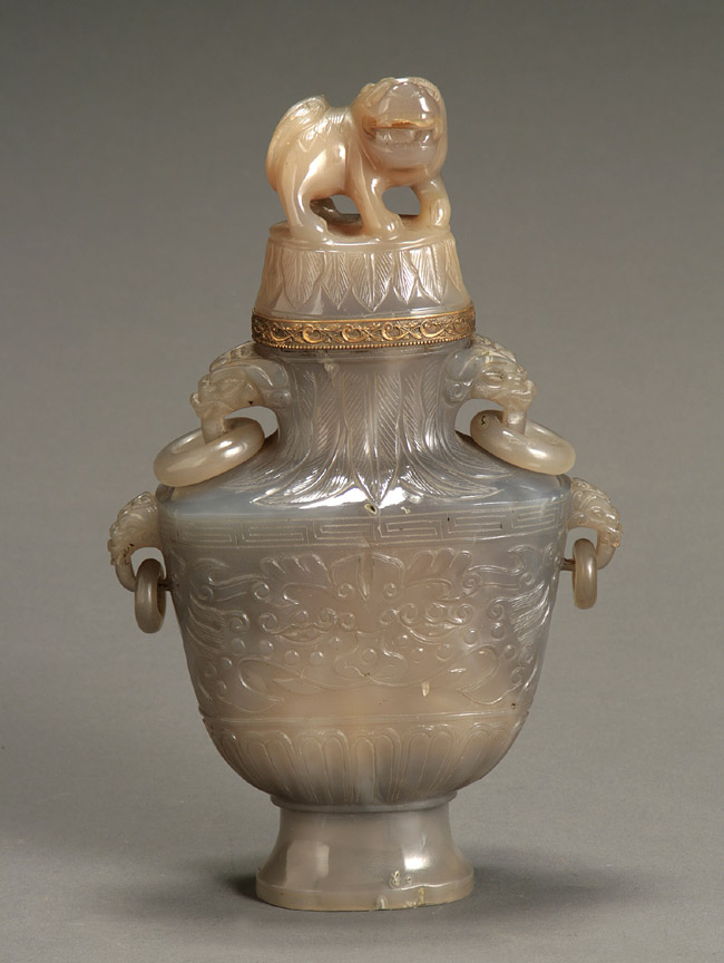 Appraisal: Chinese Pale Brownish-Gray Agate Urn and Cover th Century The