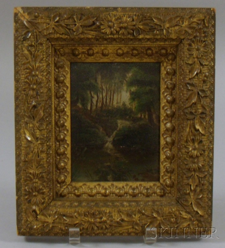 Appraisal: Small Victorian Gilt-gesso Framed Oil on Panel of a Woodland