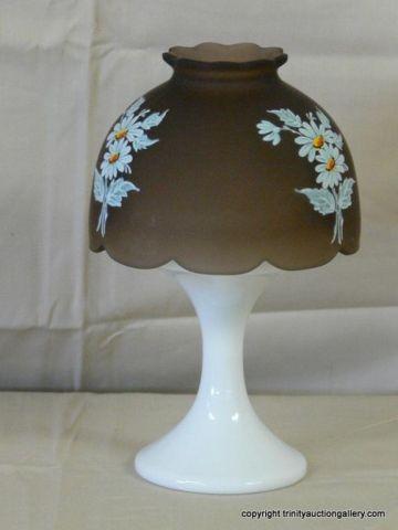 Appraisal: Hand Painted Chocolate Frosted Glass Tea Lamp - two piece