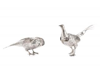 Appraisal: Pair of Fine Large Silver Pheasant Sculptures Likely German th