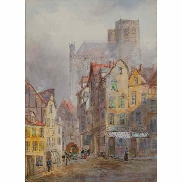 Appraisal: Edward Nevil th century Watercolor of a village scene signed