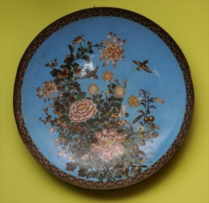 Appraisal: CHINESE CLOISONN ENAMEL CHARGER Decorated with flowers and bird on