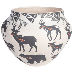 Appraisal: Mildred Antonio Acoma b Pottery Jar with Heartline Elk Deer