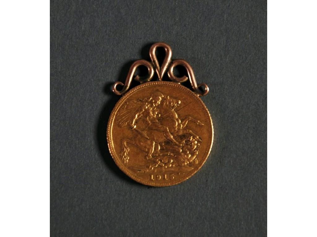 Appraisal: GEORGE V GOLD SOVEREIGN with soldered mount as a pendant