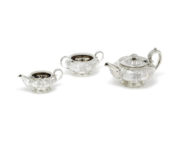 Appraisal: A George IV silver three-piece tea service by Rebecca Emes