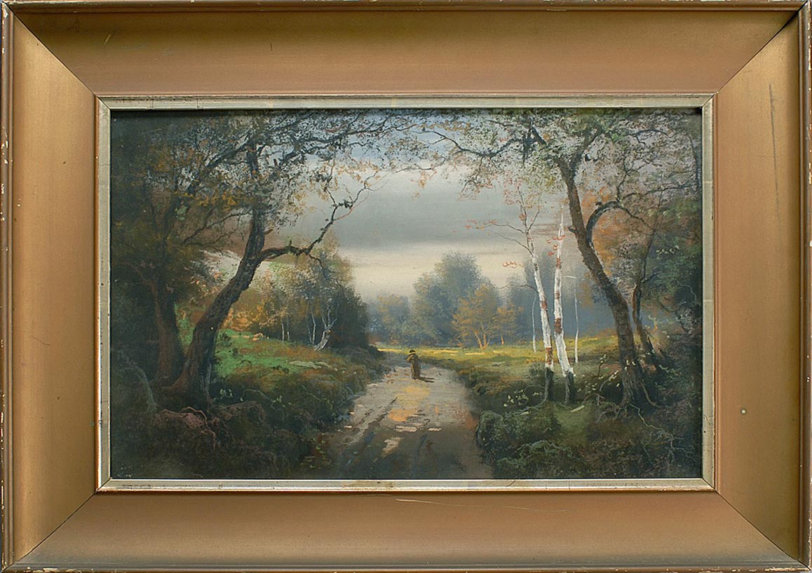 Appraisal: FRAMED PASTEL ARTIST UNKNOWN Depicting a figure walking down a