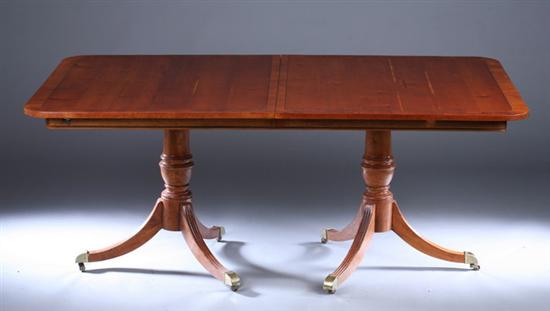 Appraisal: GEORGE III STYLE YEW WOOD DOUBLE-PEDESTAL DINING TABLE th century