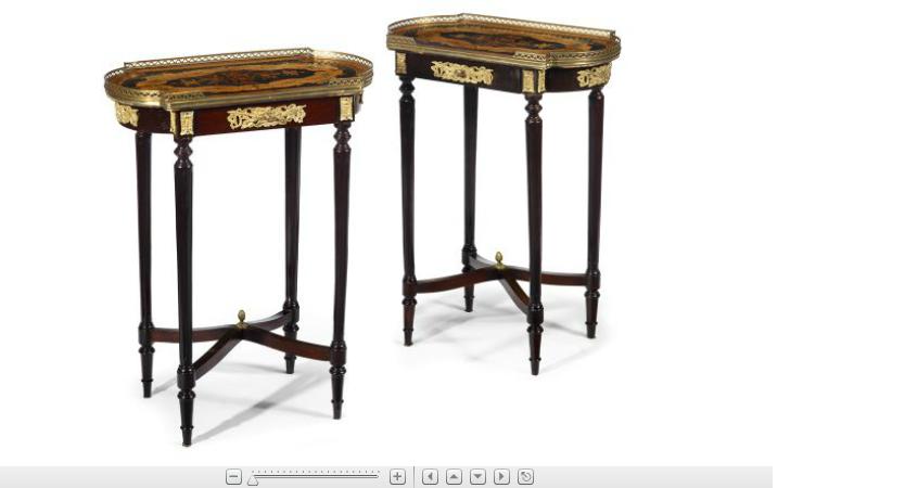 Appraisal: Pair French Empire style mahogany and faux marquetry side tables