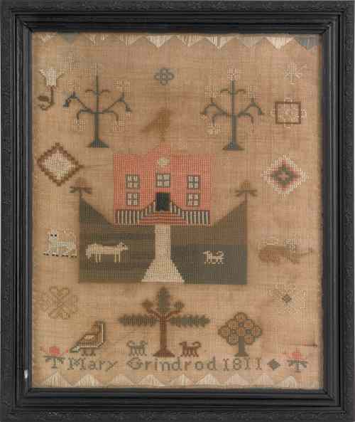 Appraisal: Pair of Pennsylvania silk on linen cross stitch samplers one