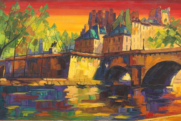 Appraisal: Bardean th Century x Seine Riverscape Oil on canvas signed