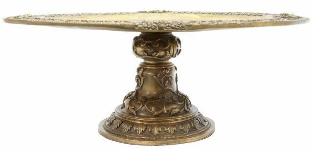 Appraisal: Large bronze centerpiece oval-form tray with beaded scroll and floral