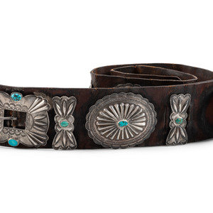 Appraisal: Navajo Silver and Turquoise Concha Belt second quarter th century