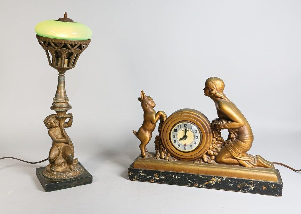 Appraisal: FIGURAL CLOCK AND CANDLE HOLDERJoseph Landgraf Inc Lanshire art deco