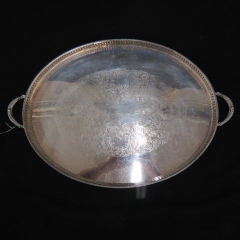 Appraisal: English Silverplate Galley Tray silver corners by Folgate x oval