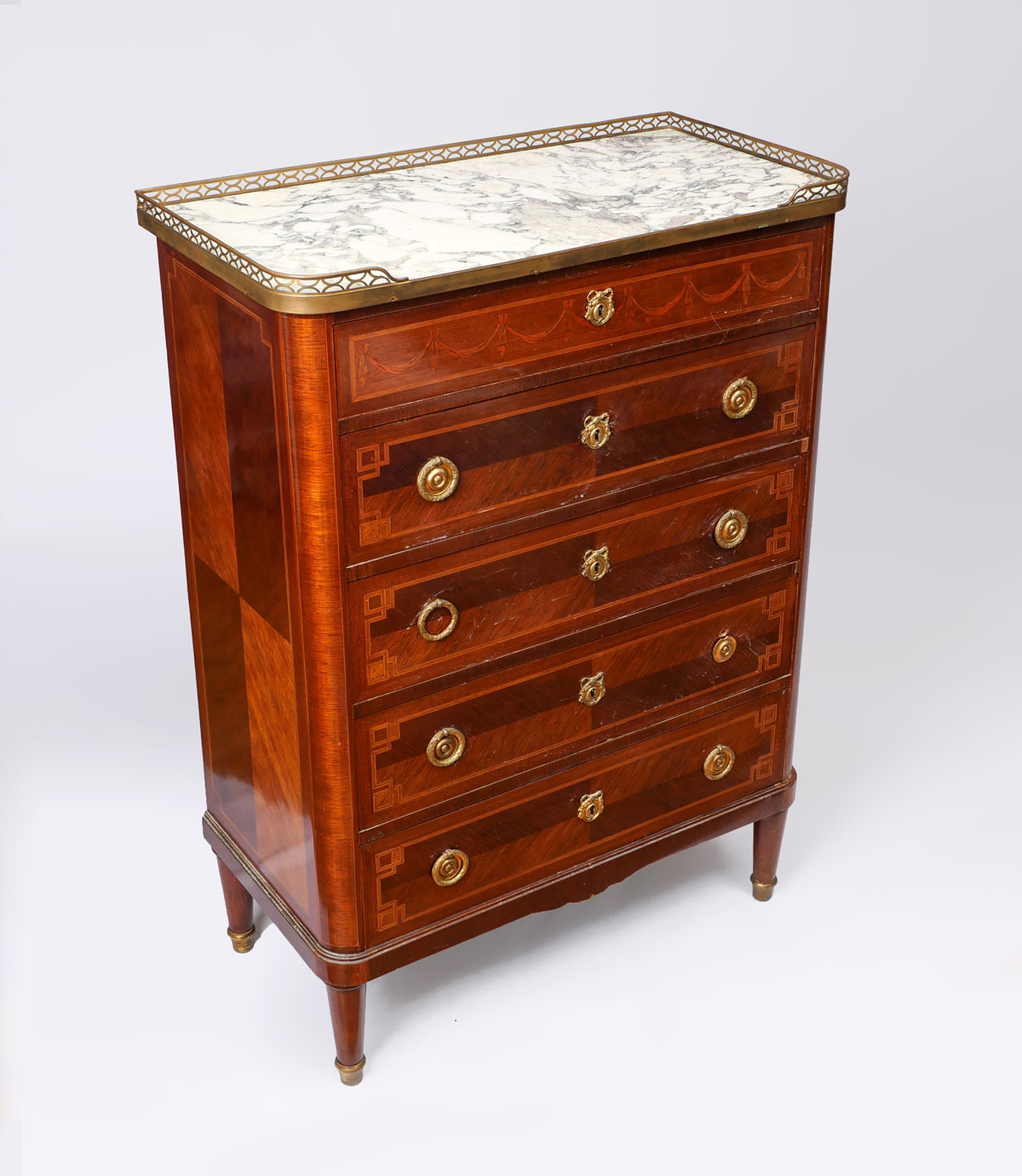 Appraisal: MARBLE TOP DRESSING STAND Surmounting is a pierced brass gallery