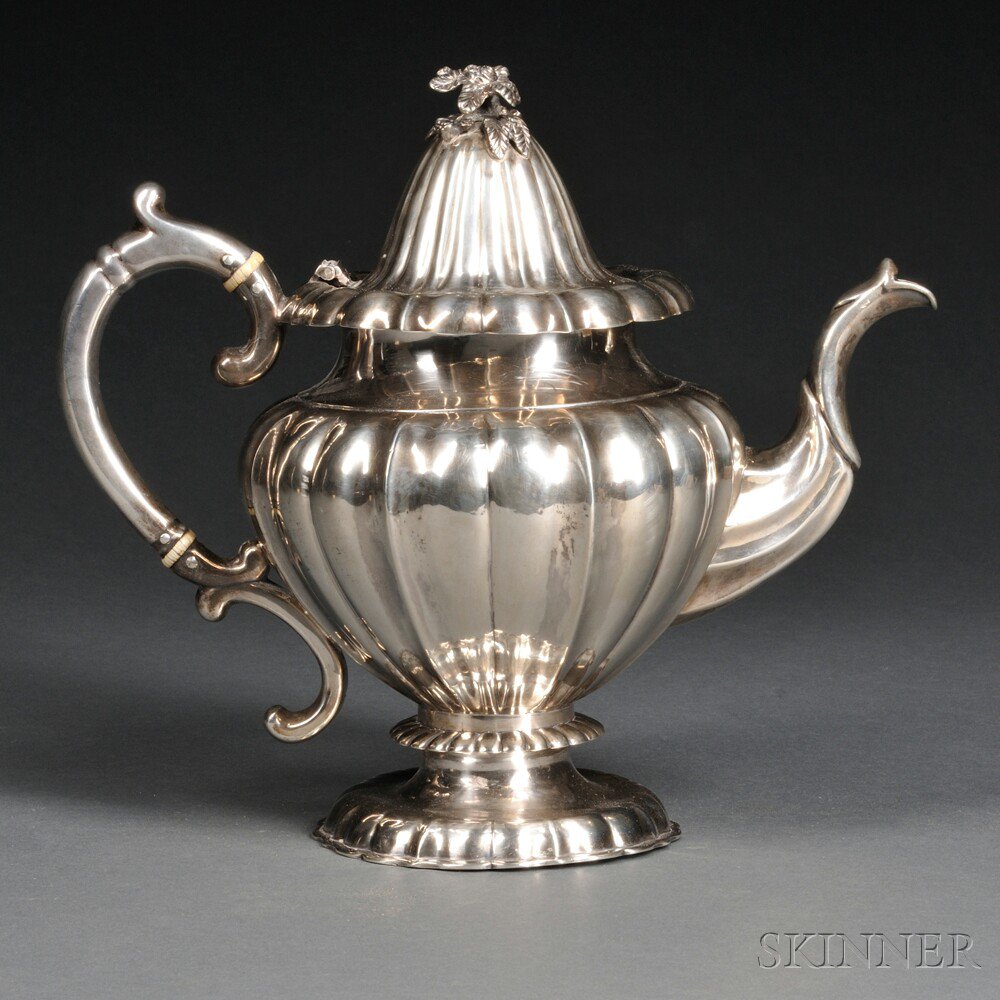 Appraisal: Silver Teapot William Gale Son New York c cast flower