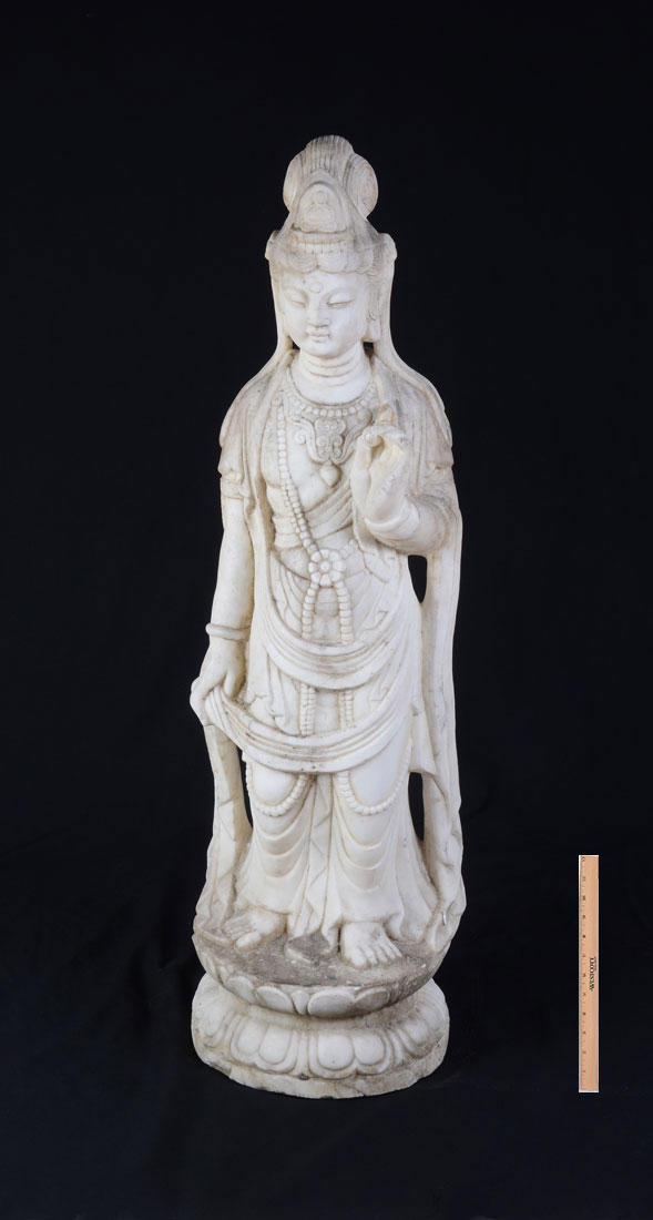 Appraisal: MARBLE FIGURAL GUANYIN SCULPTURE Figure of a standing Guanyin on