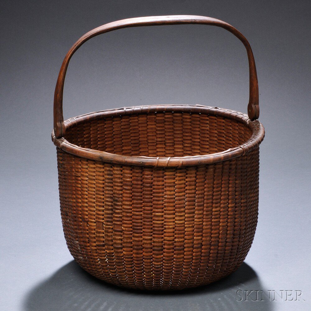 Appraisal: Deep Round Swing-handled Nantucket Basket Manufactured on South Shoal Lightship