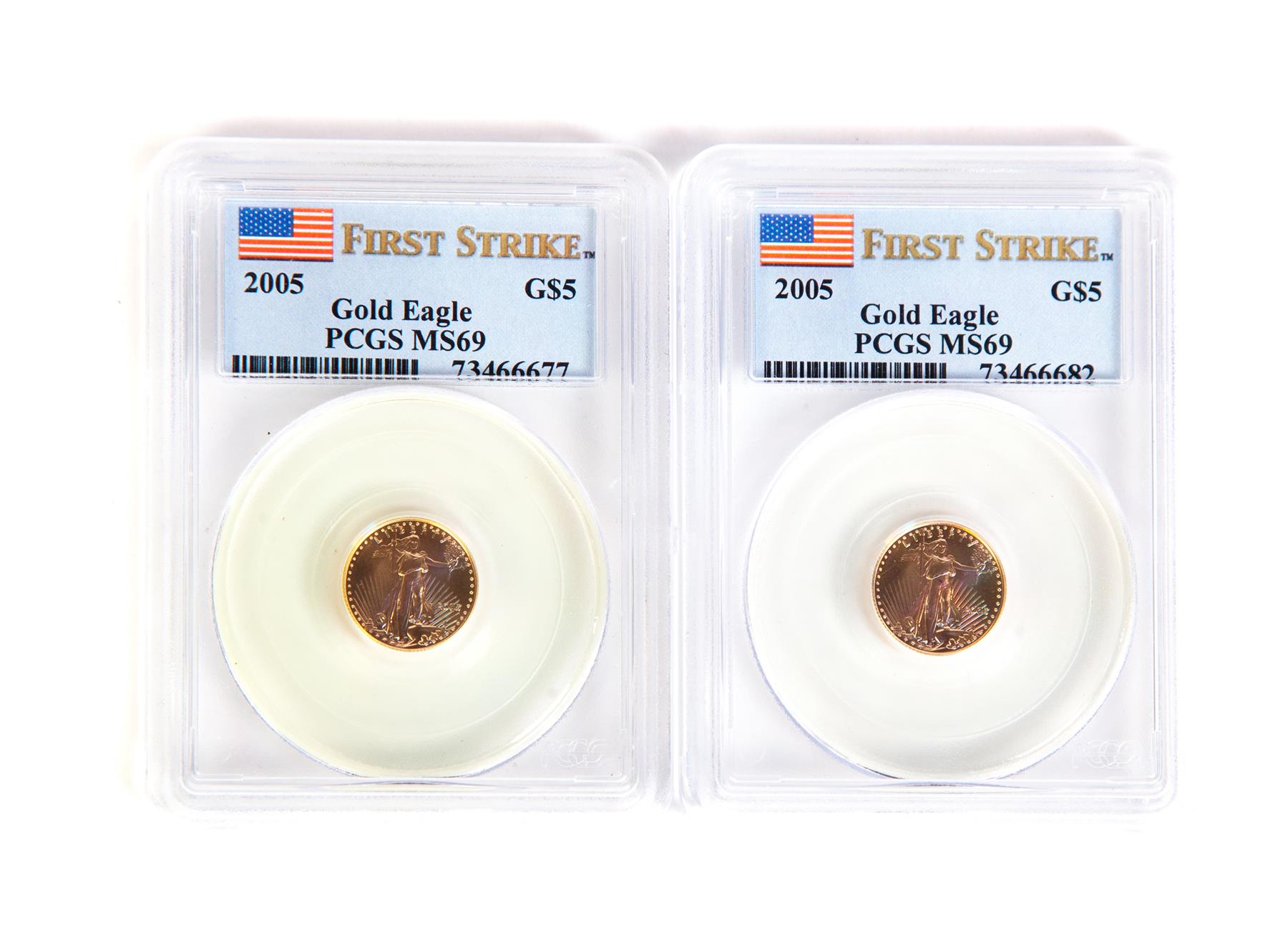 Appraisal: TWO GOLD AMERICAN EAGLES Both MS PCGS and