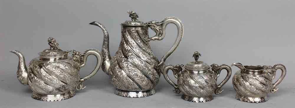 Appraisal: CHINESE EXPORT SILVER TEA SET LATE TH EARLY TH CENTURY