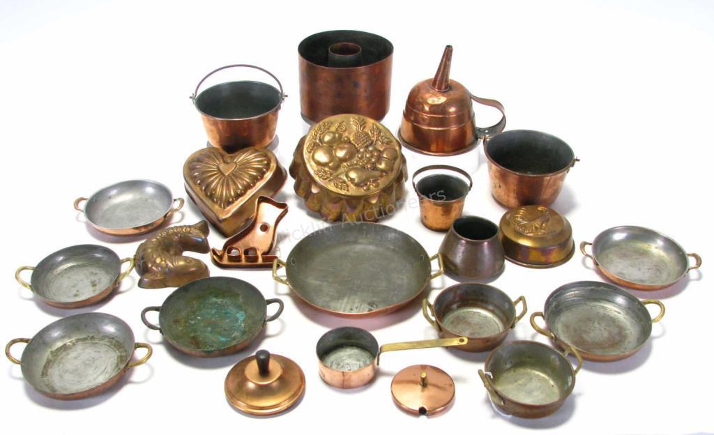 Appraisal: Collection of Copper and Brass Cookware pieces including funnel long