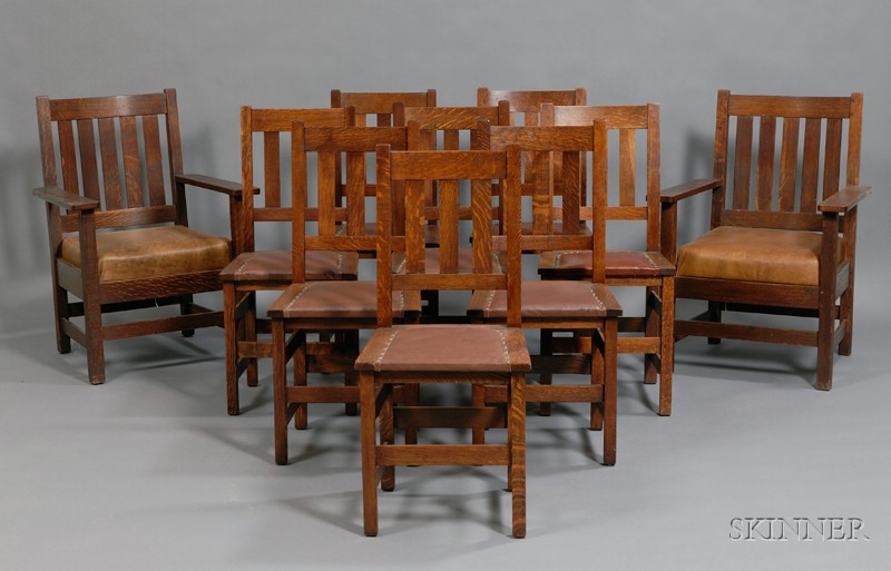 Appraisal: Ten Arts Crafts Chairs Oak and upholstery Grand Rapids Michigan