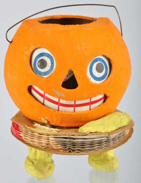 Appraisal: Unusual Paper Mache Halloween Jack-O-Lantern Description With paper accordion lower