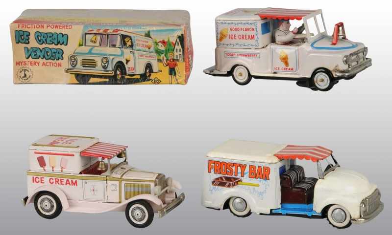 Appraisal: Lot of Tin Litho Ice Cream Truck Friction Toys Description