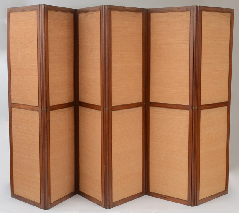 Appraisal: DIRECTOIRE MAHOGANY SIX-PANEL SCREEN Each panel fitted with double seagrass