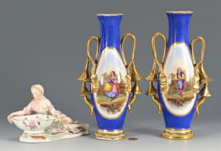 Appraisal: Pr Old Paris Porcelain Vases Figural Dish st item Pair