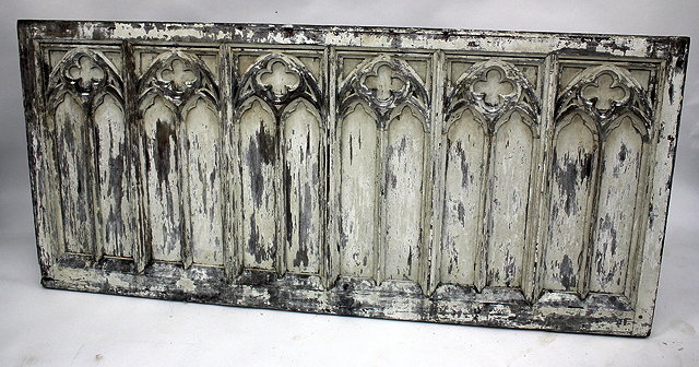 Appraisal: A PAIR OF PINE LIMEWASH PAINTED GOTHIC STYLE PANELS through