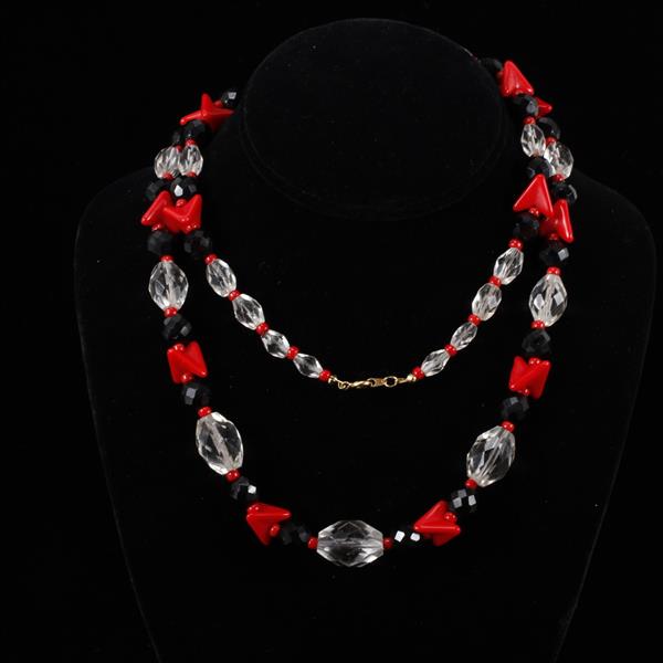 Appraisal: Art Deco Necklace with Red Black Czech Glass Beads